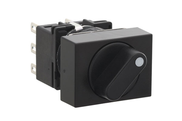 IDEC 16mm Selector Switch; Rectangular; 3-Position; 3PDT; Momentary (left)/Maintained/Maintained; Black